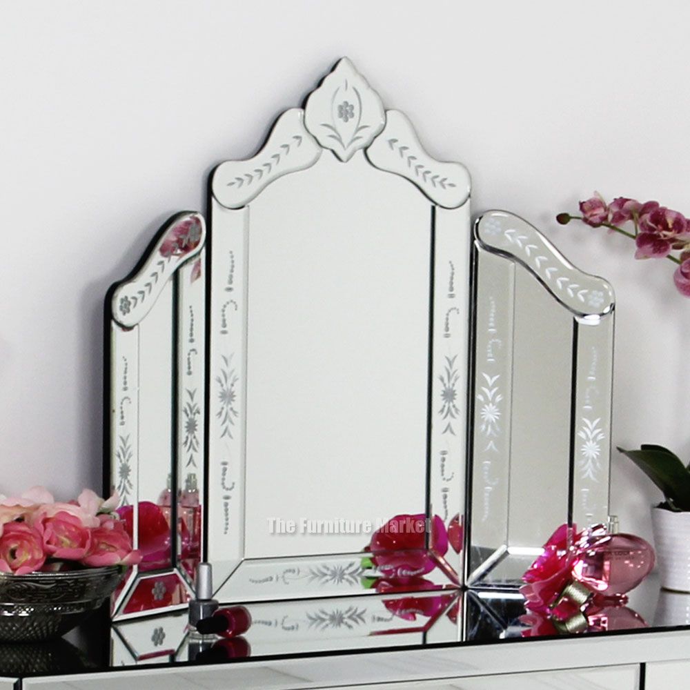 Etched Glass Dressing Table Mirror Mirrored Bedroom
